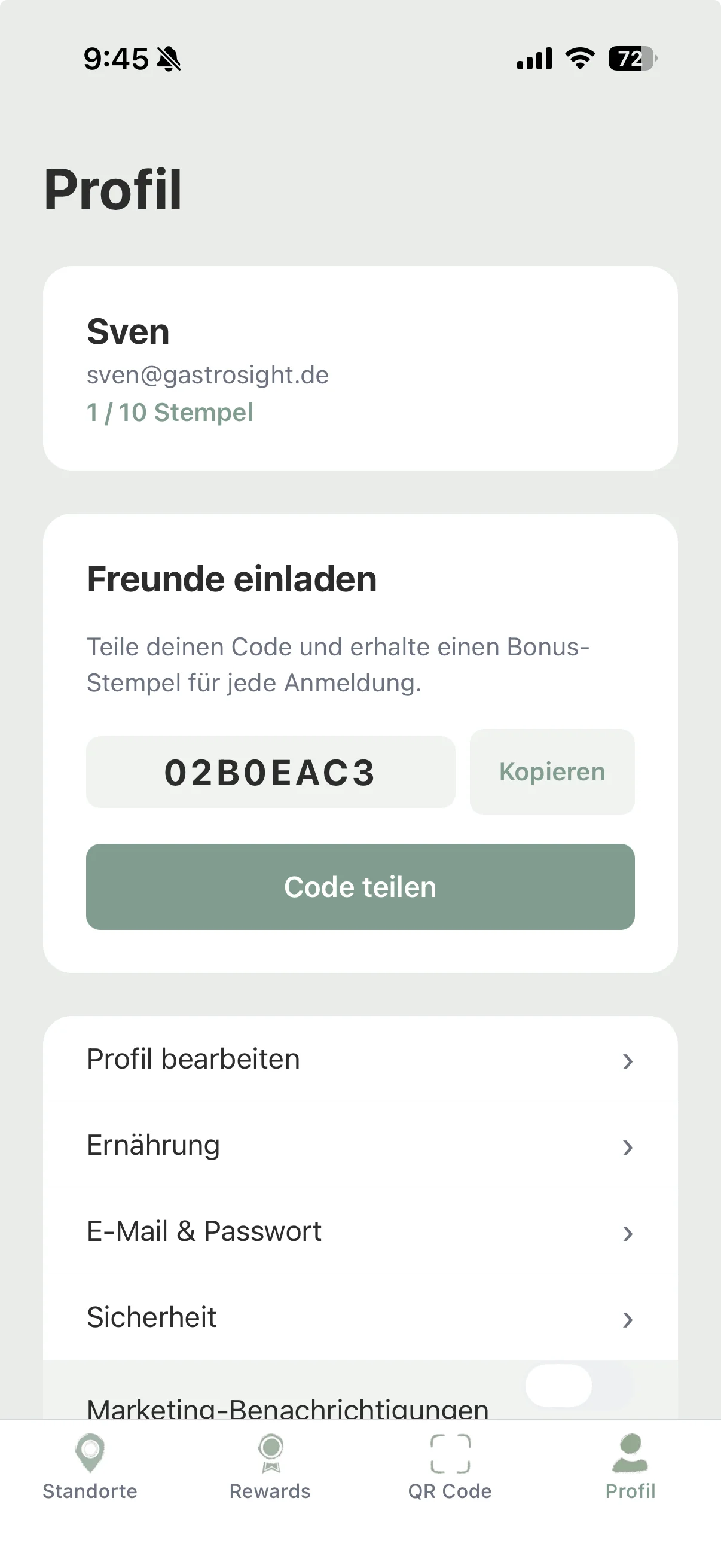 Loyalty Club App — Freunde einladen