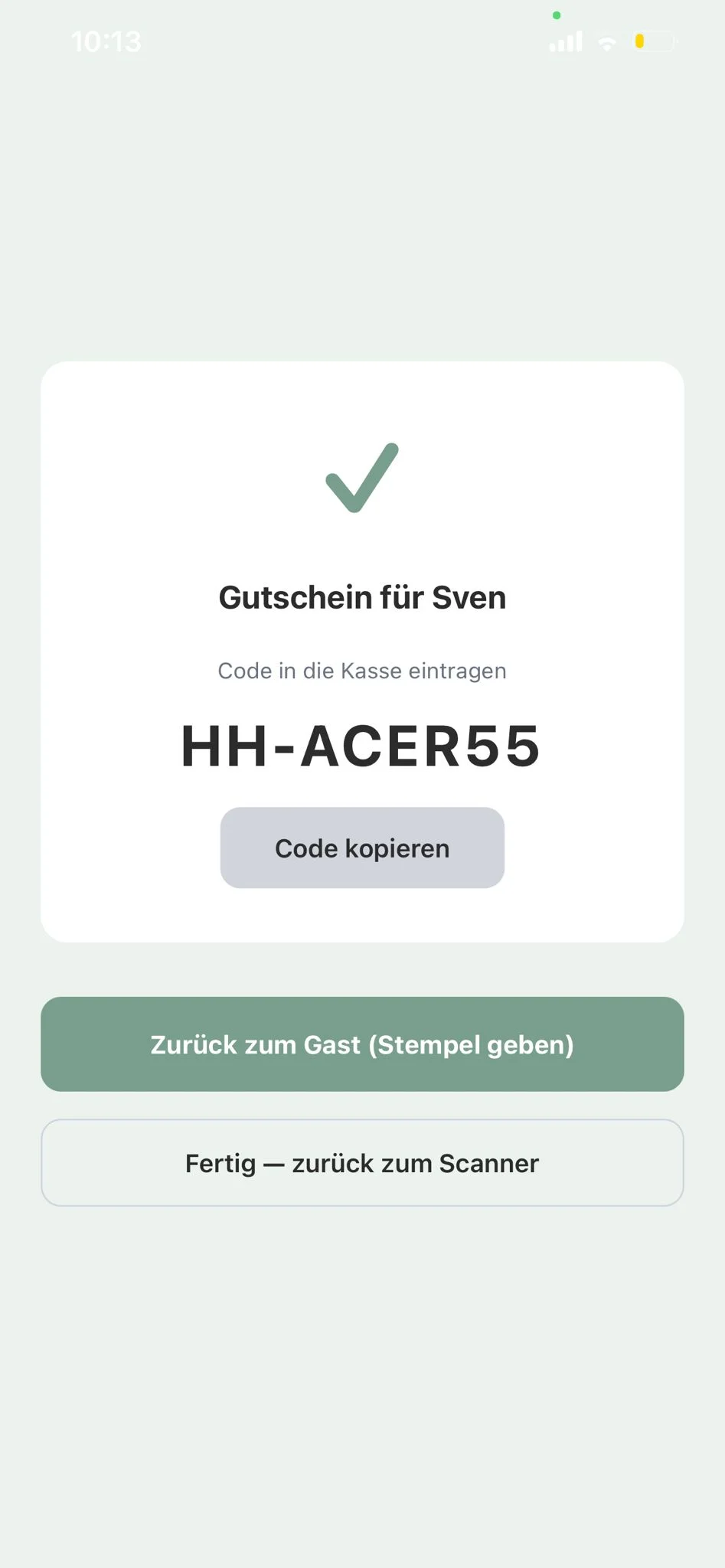 Service-App — Gutschein-Beleg